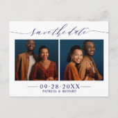 Chic Script Huwelijk Save The Date 2 Foto Collage Briefkaart (Voorkant)