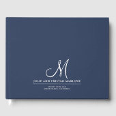 Chic Script Initiaal bruiloft Monogram Navy Blue Gastenboek (Voorkant)