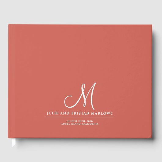 Chic Script Initiaal bruiloft Monogram Rust Sinaas Gastenboek (Voorkant)