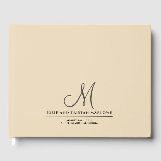 Chic Script Initiaal Wedding Monogram Cream Gastenboek (Voorkant)