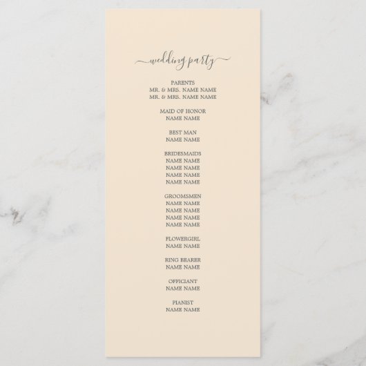 Chic Script Ivory Simple Minimal Wedding Programma (Achterkant)
