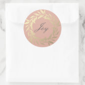 Chic Script Joy Gold Wreaty Kerstmis Roze Ronde Sticker (Tas)