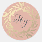 Chic Script Joy Gouden Krans Kerstmis Stof Roze C Ronde Sticker (Voorkant)