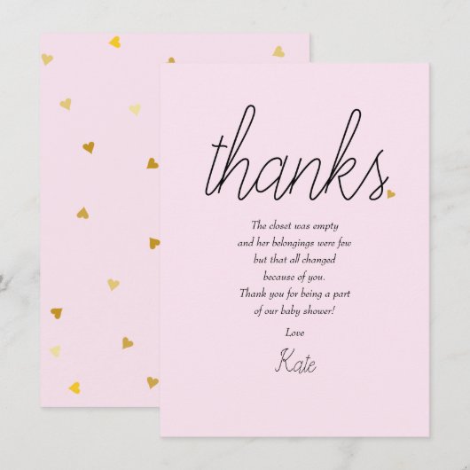 Chic Script Love Heart Baby Girl Dank je wel Bedankkaart (Voorkant / Achterkant)