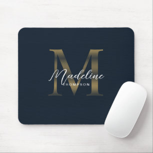 Chic Script Metallic Navy Blauwe en Gouden Monogra Muismat