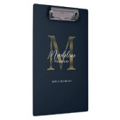 Chic Script Metallic Navy Blue Gold Monogram Klembord (Rechts)