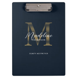 Chic Script Metallic Navy Blue Gold Monogram Klembord