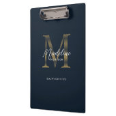 Chic script metallic navyblauw gouden monogram klembord (Links)