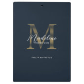 Chic script metallic navyblauw gouden monogram klembord (Achterkant)
