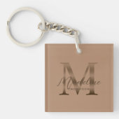 Chic Script Metallic Taupe Goud Monogram Sleutelhanger (Voorkant)
