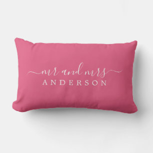 Chic Script Mijnheer Mevrouw Hot Pink Pasgetrouwd Kussen