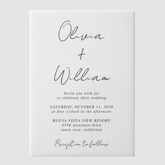 Chic Script minimalistische bruiloft Vellum Uitnodigingen (Voorkant)