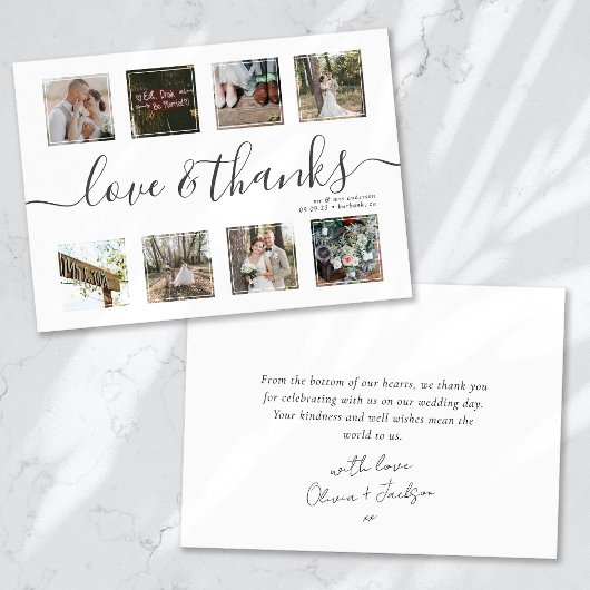 Chic Script Modern Photo Collage Wedding Hartelijk Bedankkaart