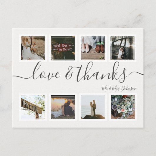 Chic Script Modern Photo Collage Wedding Hartelijk Briefkaart (Voorkant)