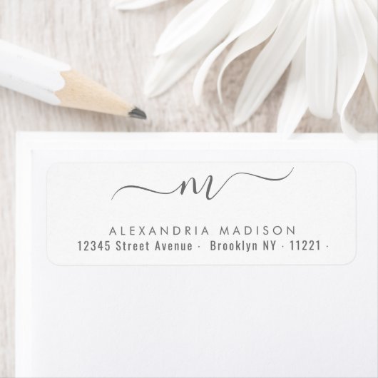 Chic Script Monogram Silver Gray Modern Typografie Etiket (Insitu)