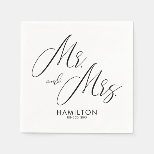 Chic Script Mr. & Mrs. Wedding Receptie Servetten (Voorkant)
