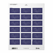 Chic Script Navy Blue Huwelijks Retouradres Label (Full Sheet)
