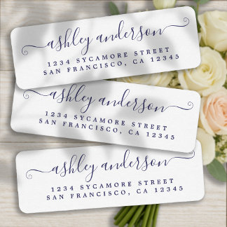Chic Script Navy Blue Name Return-adres Etiket