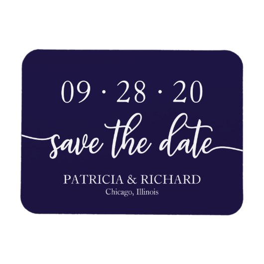 Chic Script Navy Blue Wedding Save the Date Magneet (Horizontaal)