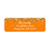 Chic Script Oranje Glitter Bruiloft Retouradres Etiket (Voorkant)