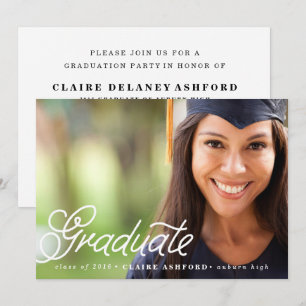Chic Script Overlay Graduation Photo Invitation