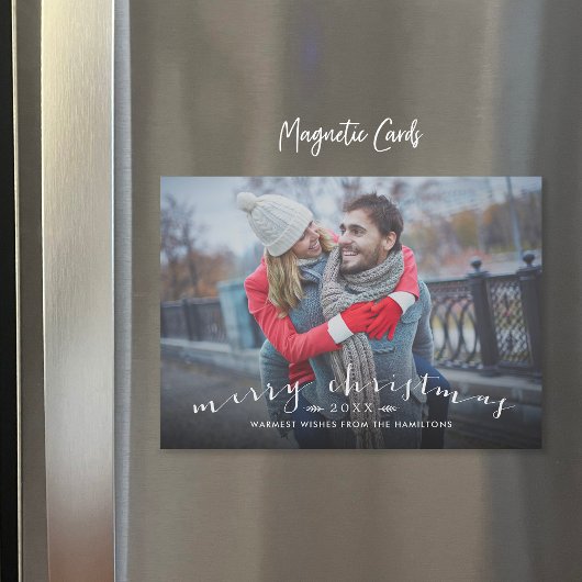 Chic Script Overlay Magnetic Christmas Photo Card