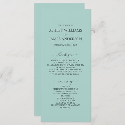 Chic Script Pastel Blue Simple Minimal Wedding Programma (Voorkant / Achterkant)
