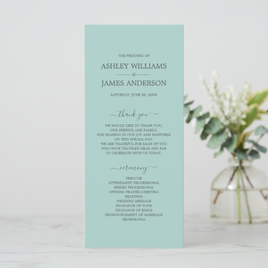 Chic Script Pastel Blue Simple Minimal Wedding Programma (Staand voorkant)