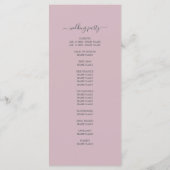 Chic Script Pastel Paars Eenvoudig Minimaal Huweli Programma (Achterkant)