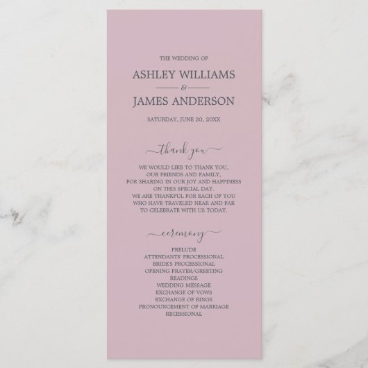 Chic Script Pastel Paars Eenvoudig Minimaal Huweli Programma (Voorkant)