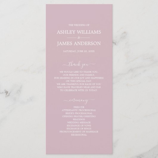 Chic Script Pastel Paars Simple Minimal Wedding Programma (Voorkant)