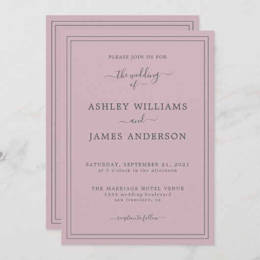 Chic Script Pastel Purple Faire-part de mariage (Devant / Derrière)