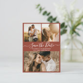 Chic Script Photo Collage Terracotta Save the Date Aankondigingskaart (Staand voorkant)