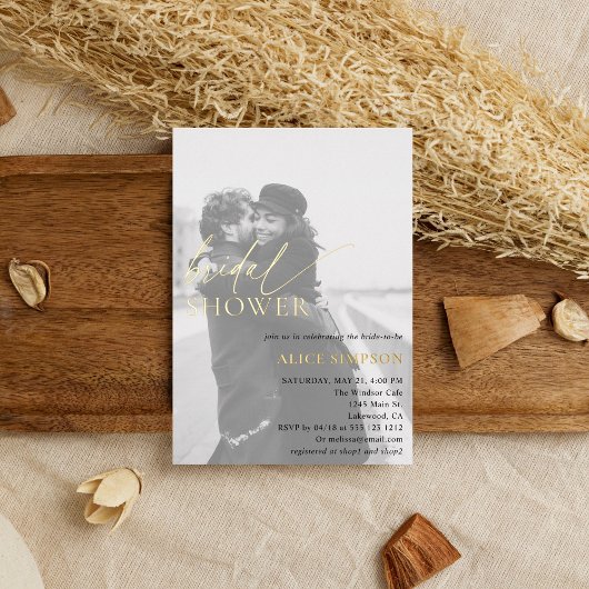 Chic Script Photo Fête des mariées Foil Invitation