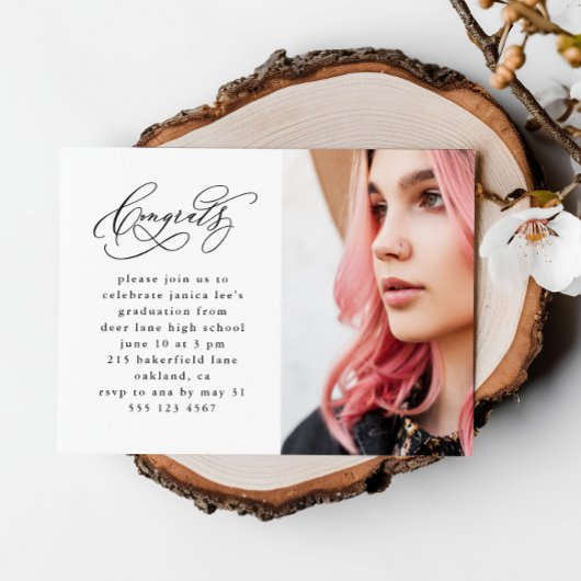 Chic Script Photo Graduation Invitation magnétique