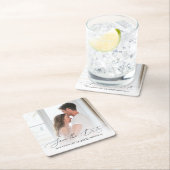 Chic Script Photo Wedding Save the Date Vierkante Kartonnen Onderzetter (Insitu)