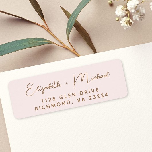 Chic Script Pink Gold Wedding Retouradres Etiket