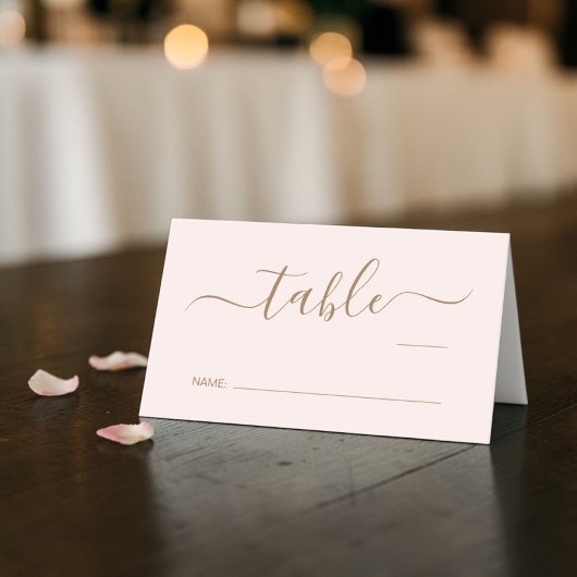 Chic Script Pink Gold Wedding Table Number