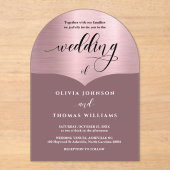 Chic Script Pink Rose Gold Arch Wedding Acryl Uitnodigingen (Voorkant)