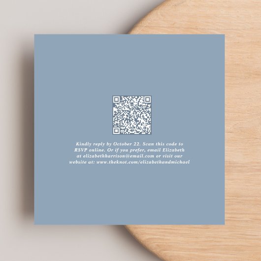 Chic Script QR Code Dusty Blue Wedding Receptie Kaart