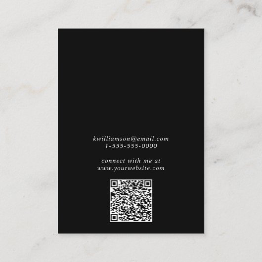 Chic Script QR Code Oorbel Black Display Kaart Visitekaartje (Achterkant)