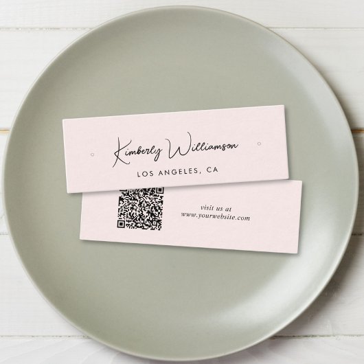 Chic Script QR Code Oorbel Pink Display Kaart Mini Visitekaartje