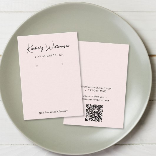Chic Script QR Code Oorbel Pink Display Kaart Visitekaartje