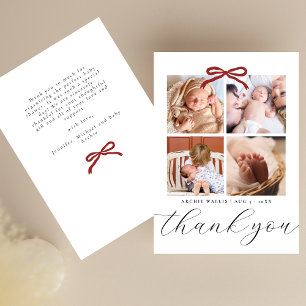 Chic Script Rode Lint 4 Foto Baby Shower Bedankkaart
