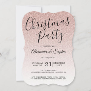 Chic Script Roze Glitter Ombre Kerstfeest Uitnodig Kaart