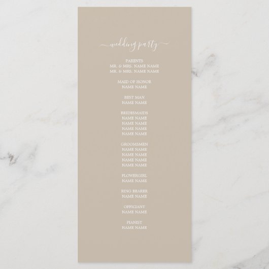 Chic Script Shiitake Gray Simple Minimal Wedding Programma (Achterkant)