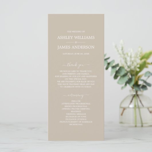 Chic Script Shiitake Gray Simple Minimal Wedding Programma (Staand voorkant)