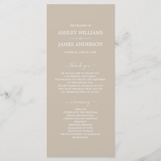 Chic Script Shiitake Gray Simple Minimal Wedding Programma (Voorkant)