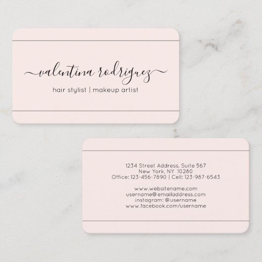 Chic Script Signature Blush Pink and Black Modern Visitekaartje (Voorkant / Achterkant)
