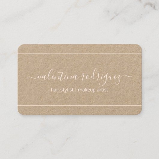 Chic Script Signature Blush Pink & Kraft Elegant Visitekaartje (Voorkant)